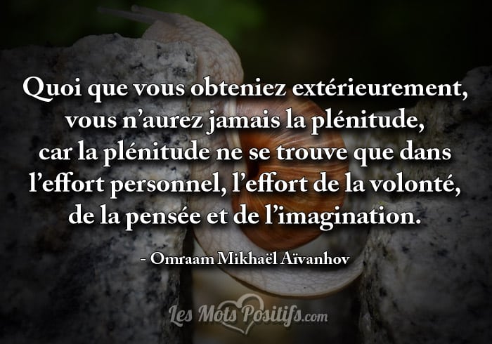 La plénitude ne se trouve que dans  l’effort personnel